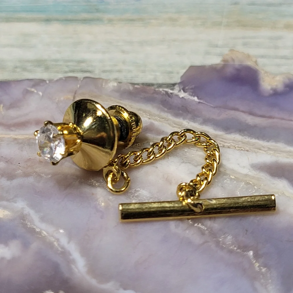 Elegant Gold and clear rhinestone Tie Tack.